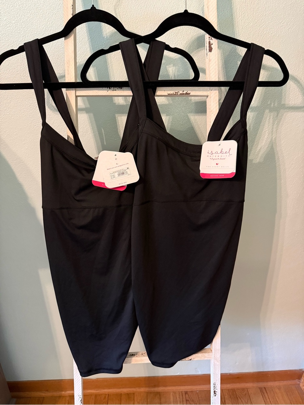 NWT Ingrid & Isabel Black Maternity Active Tanks Criss Cross Bundle of 2 Size L